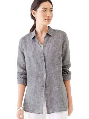 J Jill Love Linen Easy Linen Button-Front Shirt Gray | S